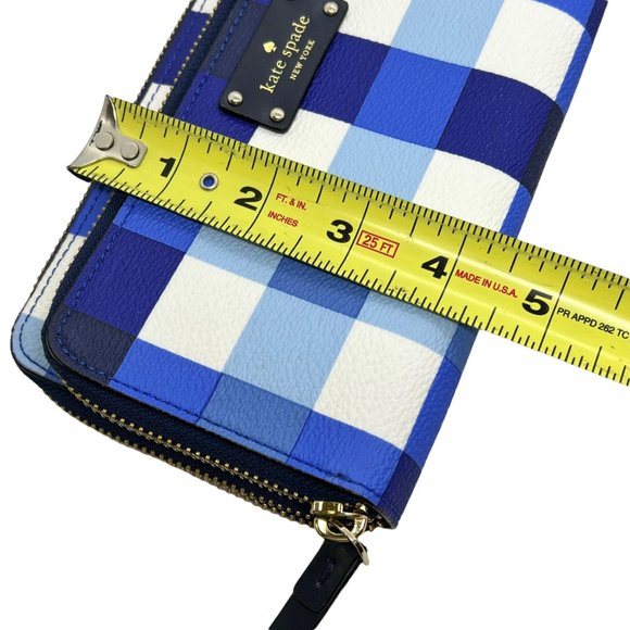 Kate Spade 4x8 Blue Gingham Checkered Leather Wallet - Picture 9 of 10